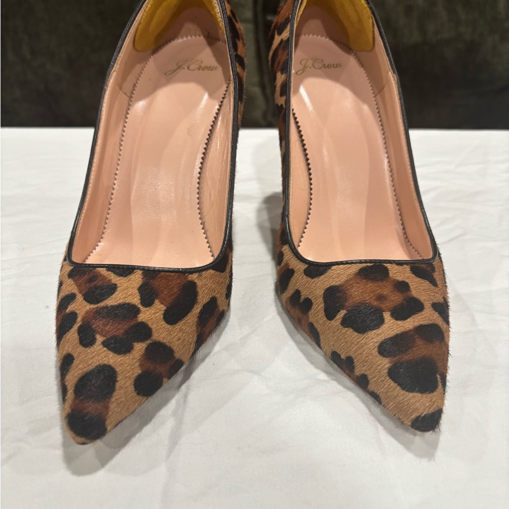 JCrew Leopard Animal Print  Heels Pumps Made In Italy Women’s 9.5 Calf Skin - Picture 2 of 10